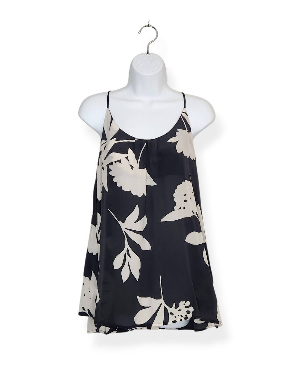 Lucky Brand 100% Silk Black Cream Floral Print Halter Top Women's Size Large